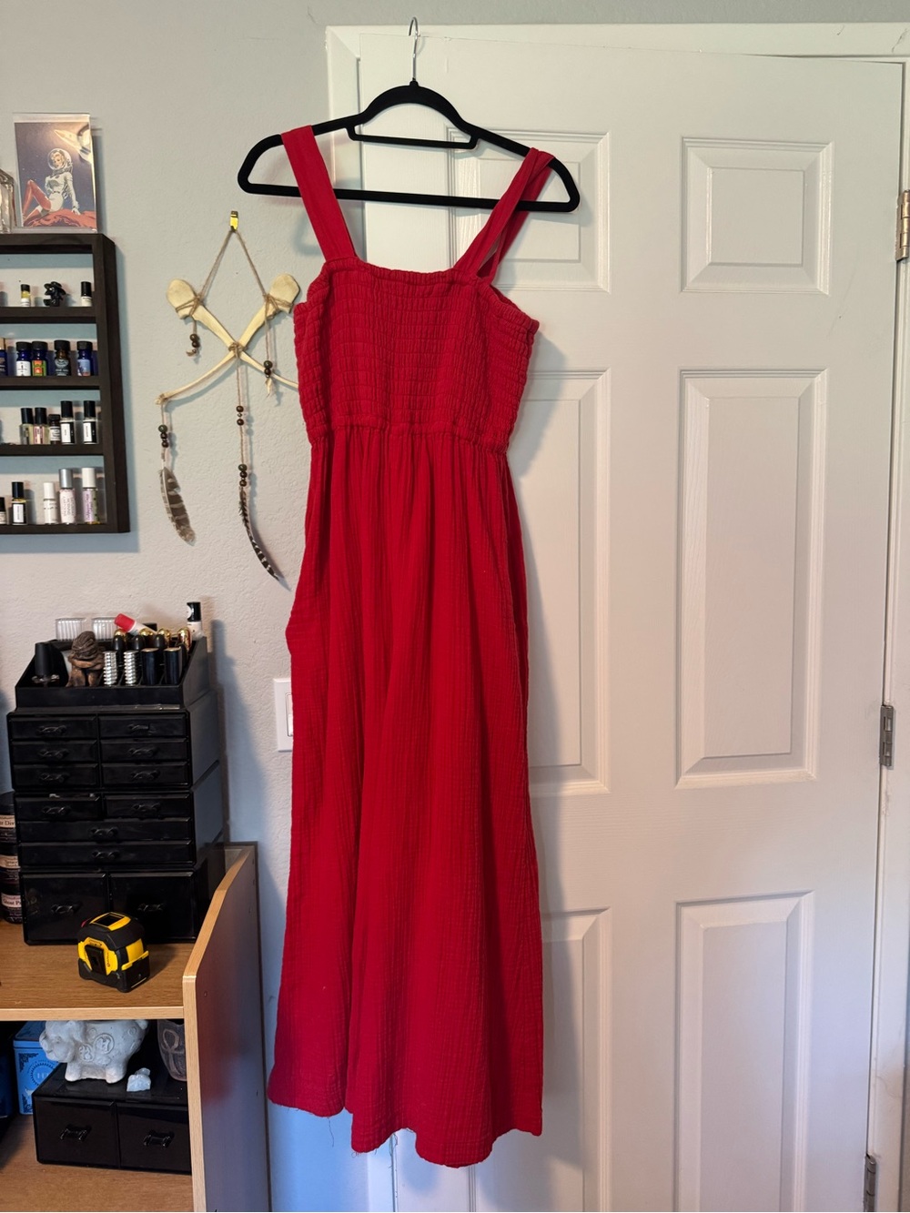Altered 100% Cotton Gauze Smocked Wide Leg Jumpsuit Wild Cherry - Picture 8 of 9